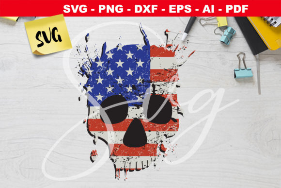 American Flag Skull Grunge Graphics for Crafts