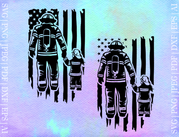 Firefighter Dad Daughter Flag Graphics for Crafts