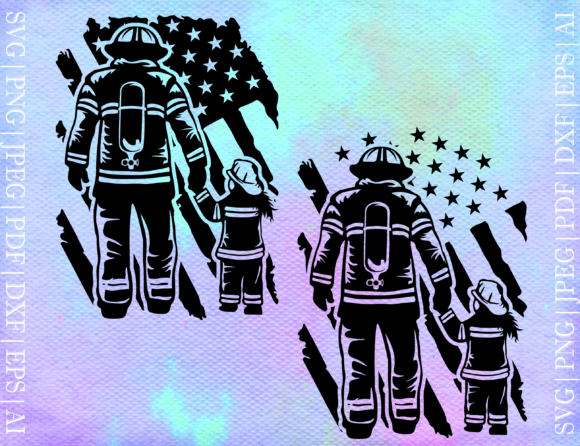 Firefighter with Daughter Flag SVG: Graphics for Crafts