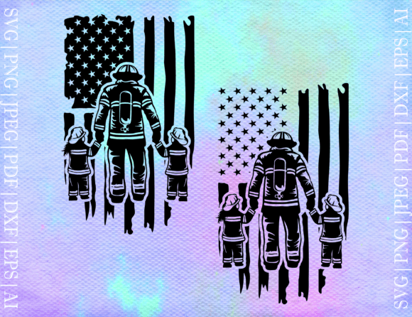 Firefighter with US Flag Graphics for Crafts