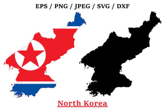 North Korea Flag Map Graphics for Crafts
