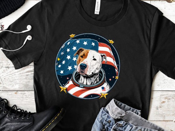 Pitbull Astronaut American Flag Retro Graphics for Crafts