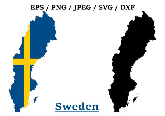 Sweden Flag Map Graphic for Crafts and Branding