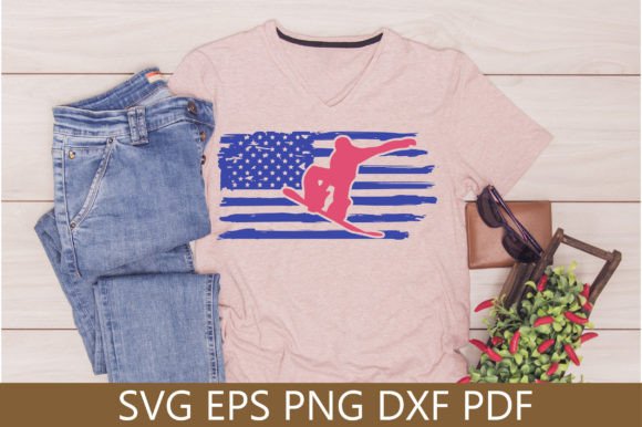 USA FLAG with Snowboarding SVG Design